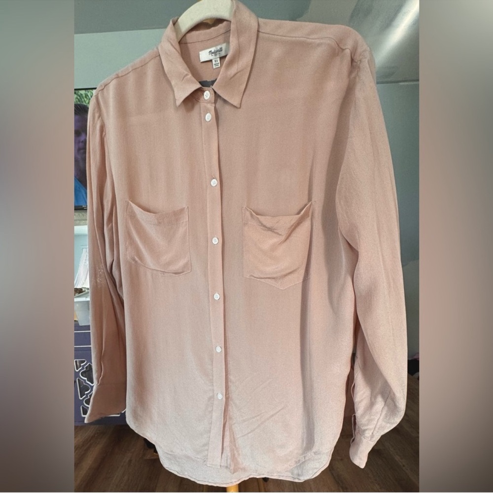 Madewell 100% Silk Button Down Blouse Womens Size XS Tan NWT